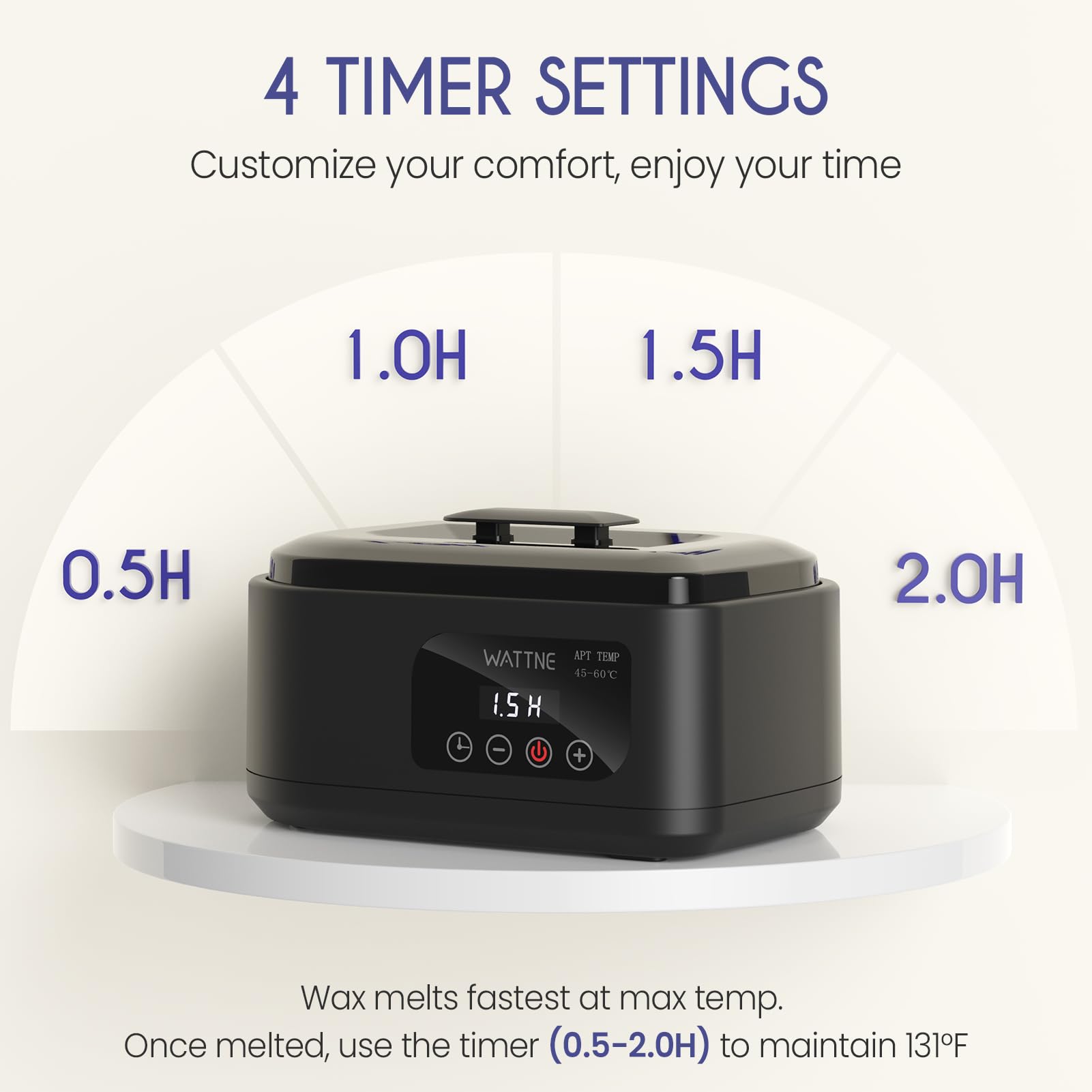 Temporizador inteligente de Wattne para ajustar sesiones con comodidad y seguridad.