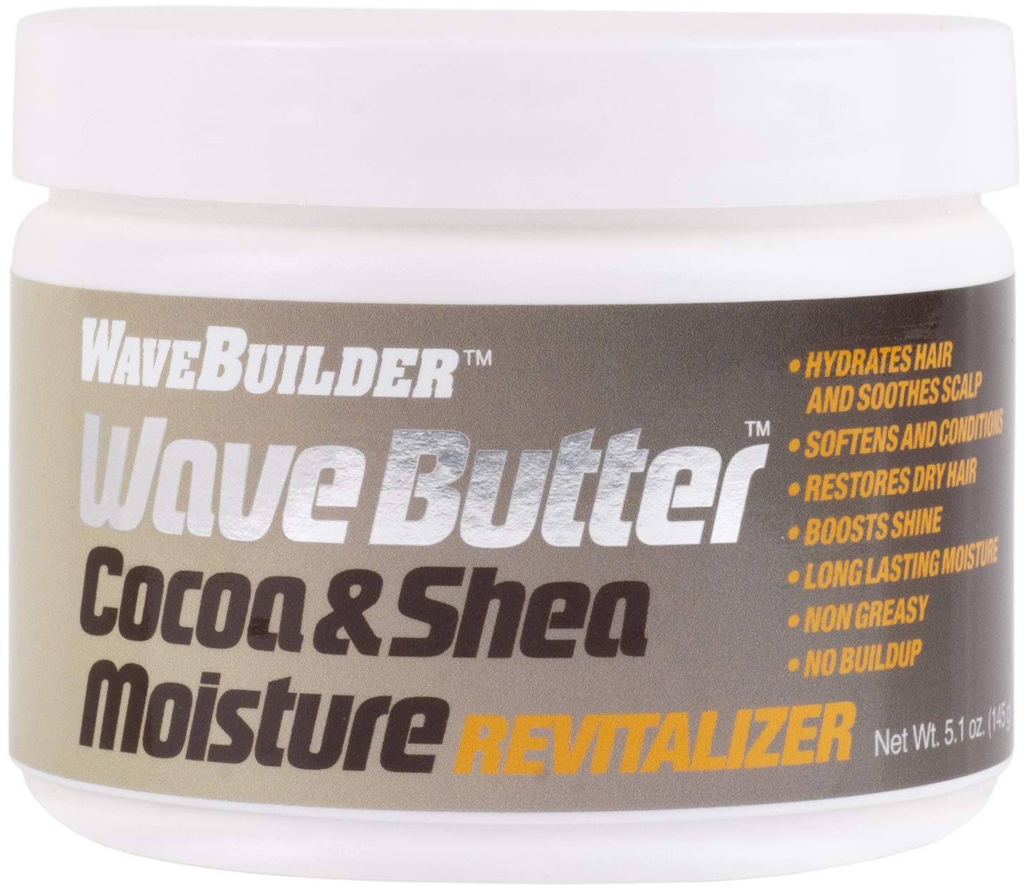 Wavebuilder Cocoa y Shea Wave Butter en bote, hidratación intensa para rizos definidos.