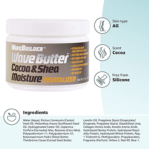 Wavebuilder Cocoa y Shea Wave Butter para cabellos rizados mejora definición y elasticidad.