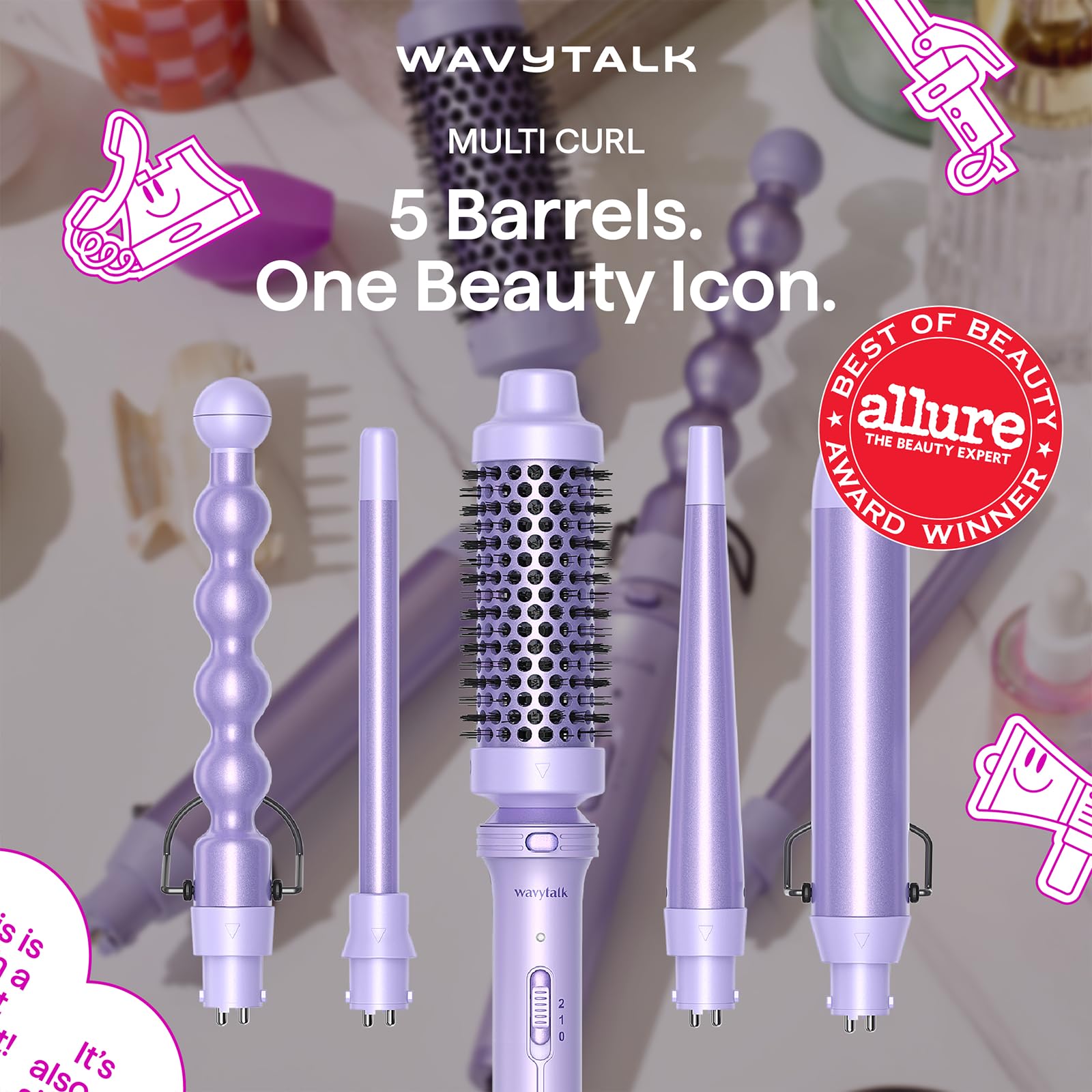Rizador wavytalk con barril cónico 0-5-1 pulgadas para rizos con volumen