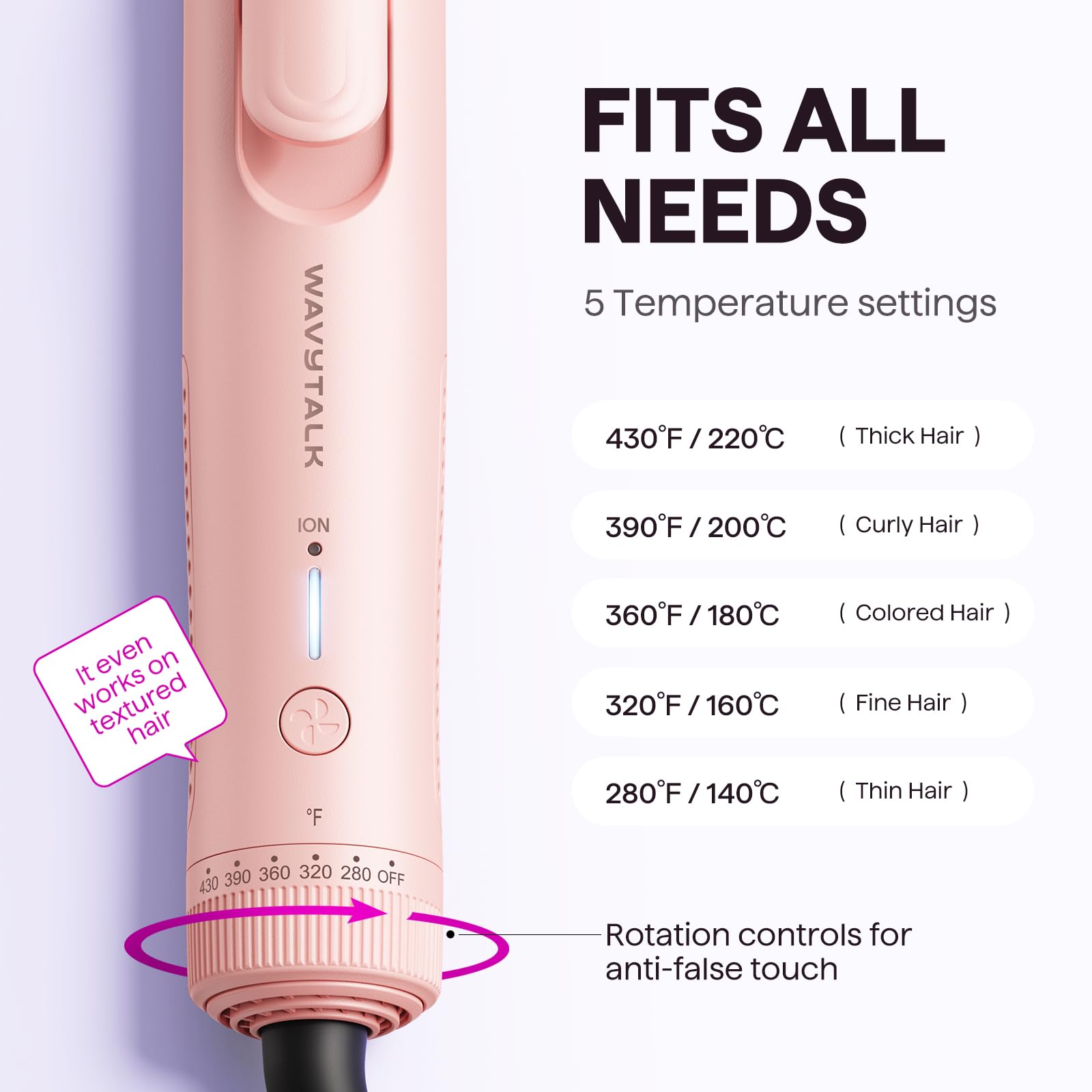 Wavytalk Airflow Styler cinco ajustes de temperatura para distintos cabellos.