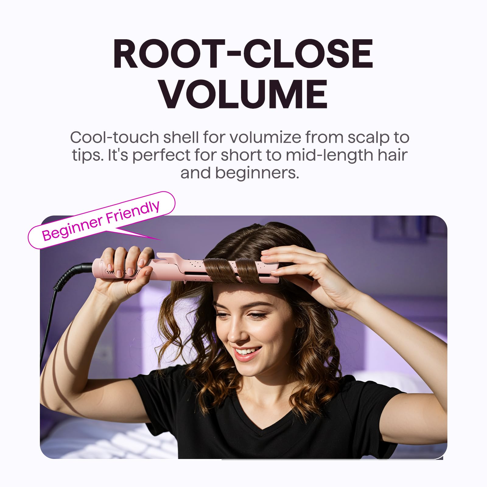 Wavytalk Airflow Styler mango ergonómico para peinados cómodos.