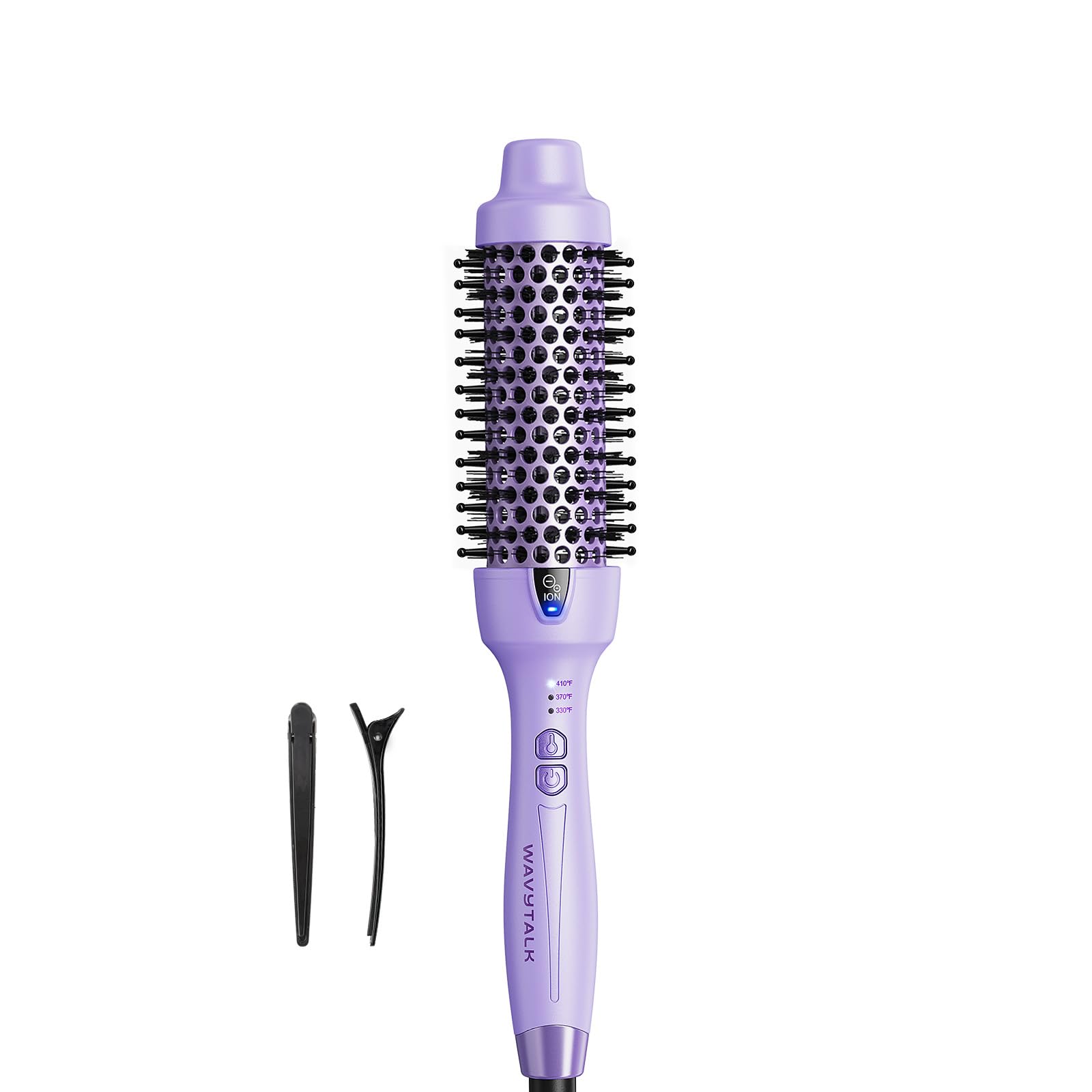 Wavytalk cepillo térmico lavanda, frente, peinado suave y sin frizz.