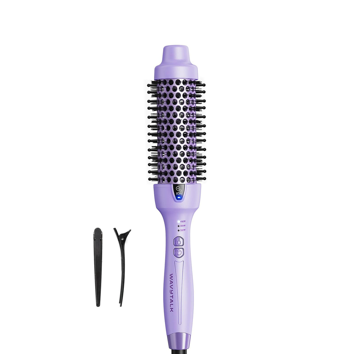 Wavytalk cepillo térmico lavanda, frente, peinado suave y sin frizz.