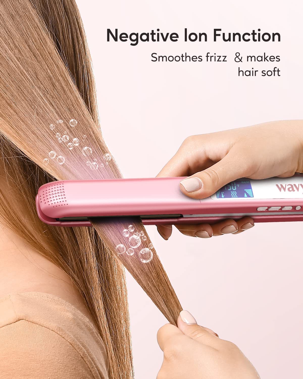 Wavytalk plancha con ion negativo para menos frizz y mayor brillo.