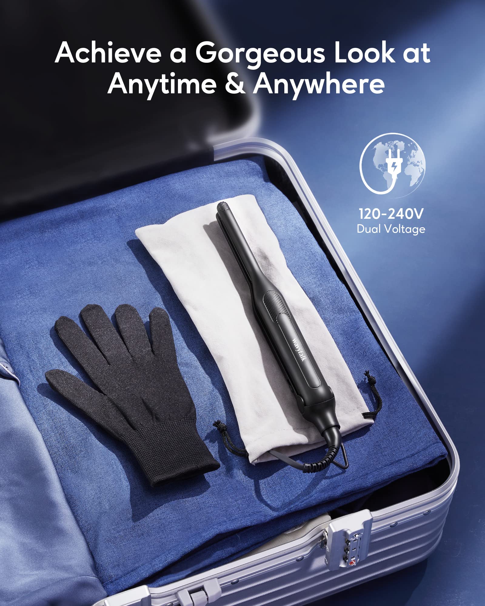 Wavytalk plancha lápiz, accesorios incluidos para viaje seguro.