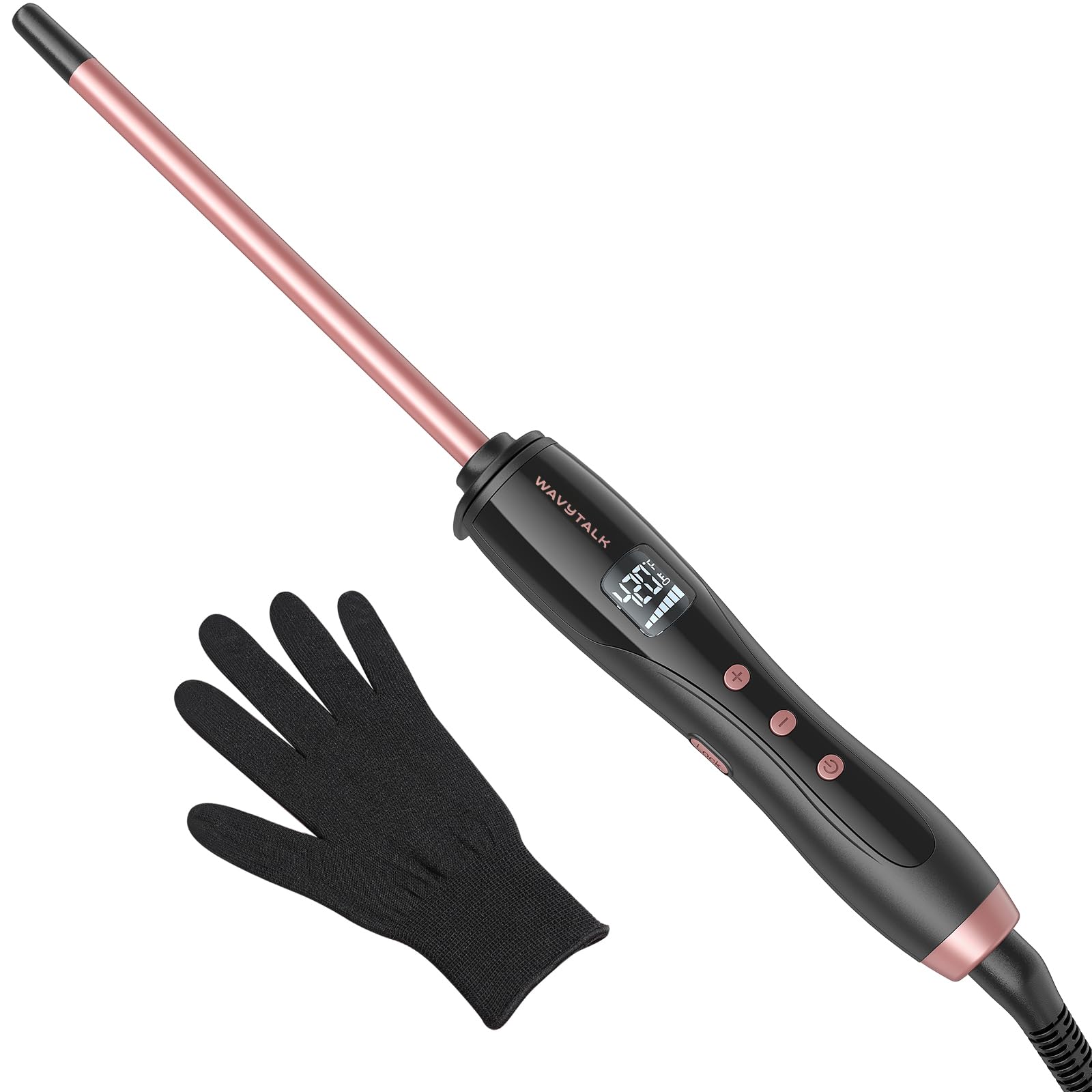 Rizador Wavytalk 3/8 cerámico rosa para rizos definidos y duraderos.
