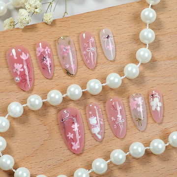 Uñas acrílicas WBRRFJJ rosa con destellos y perlas para ocasiones especiales