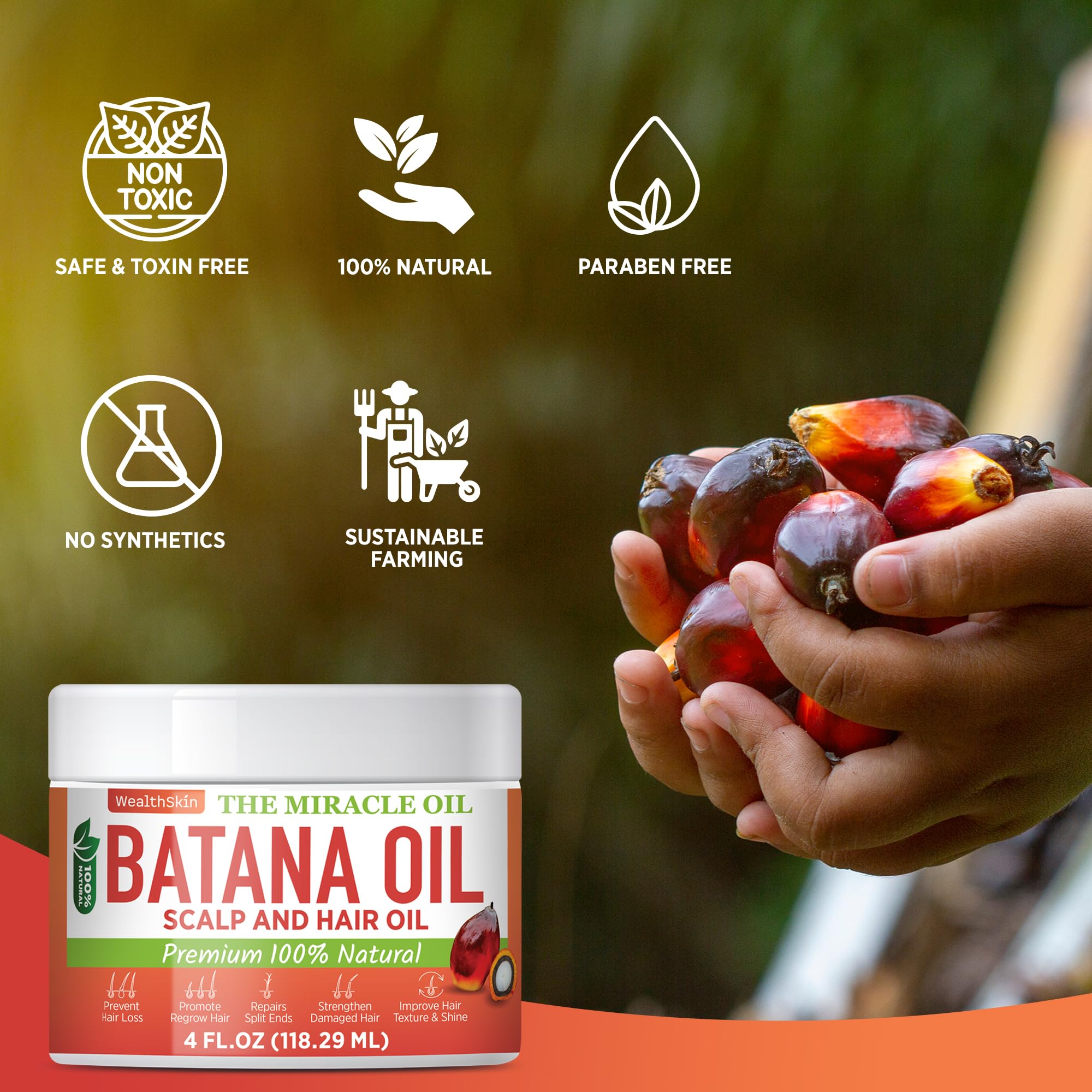 Wealthskin Batana Aceite para cuero cabelludo, masaje relajante y nutritivo