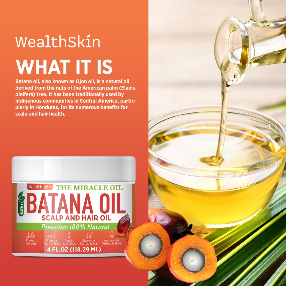 Wealthskin Batana Aceite contiene fitosteroles y carotenoides para mayor elasticidad