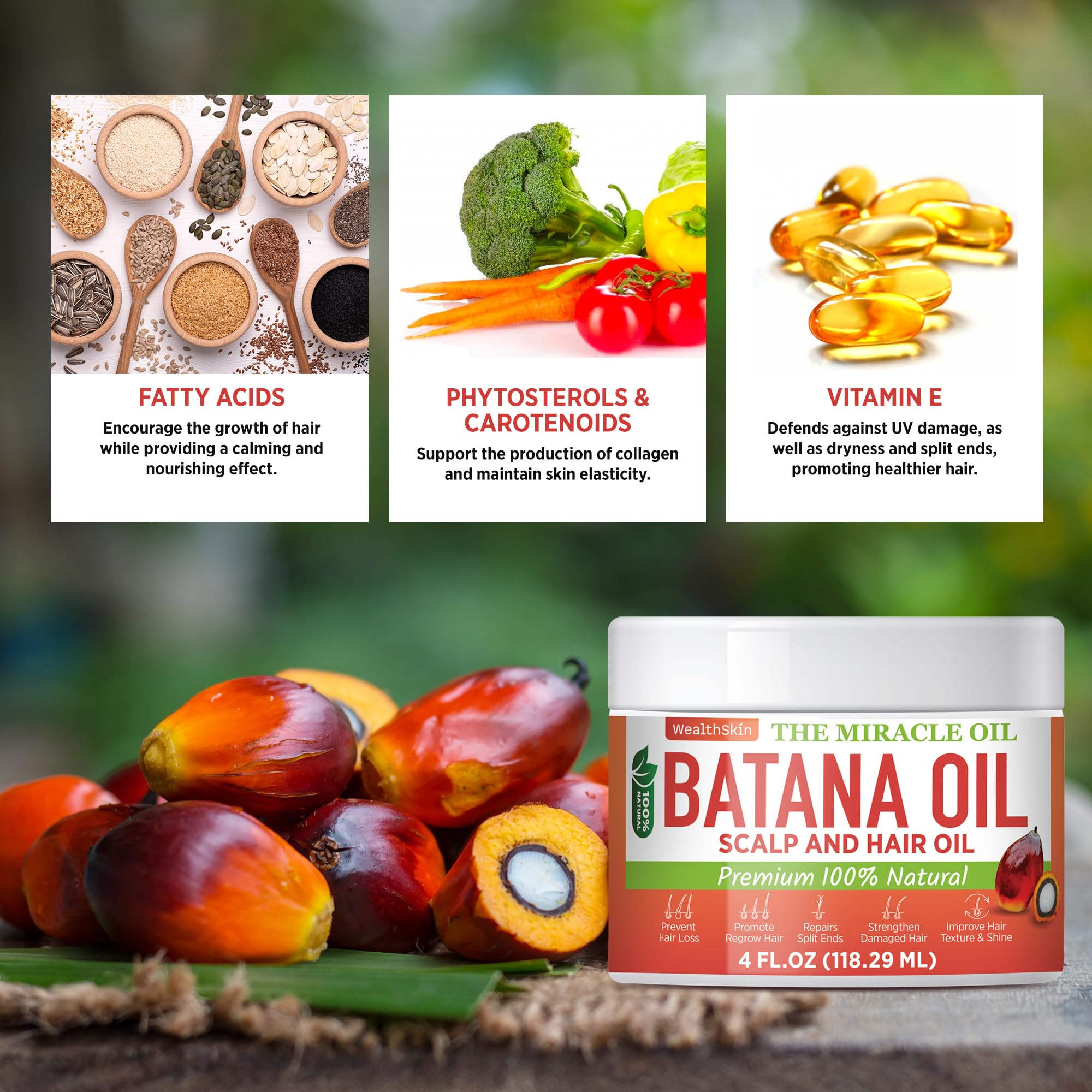 Wealthskin Batana Aceite aprovecha ácidos Grasos para nutrición capilar
