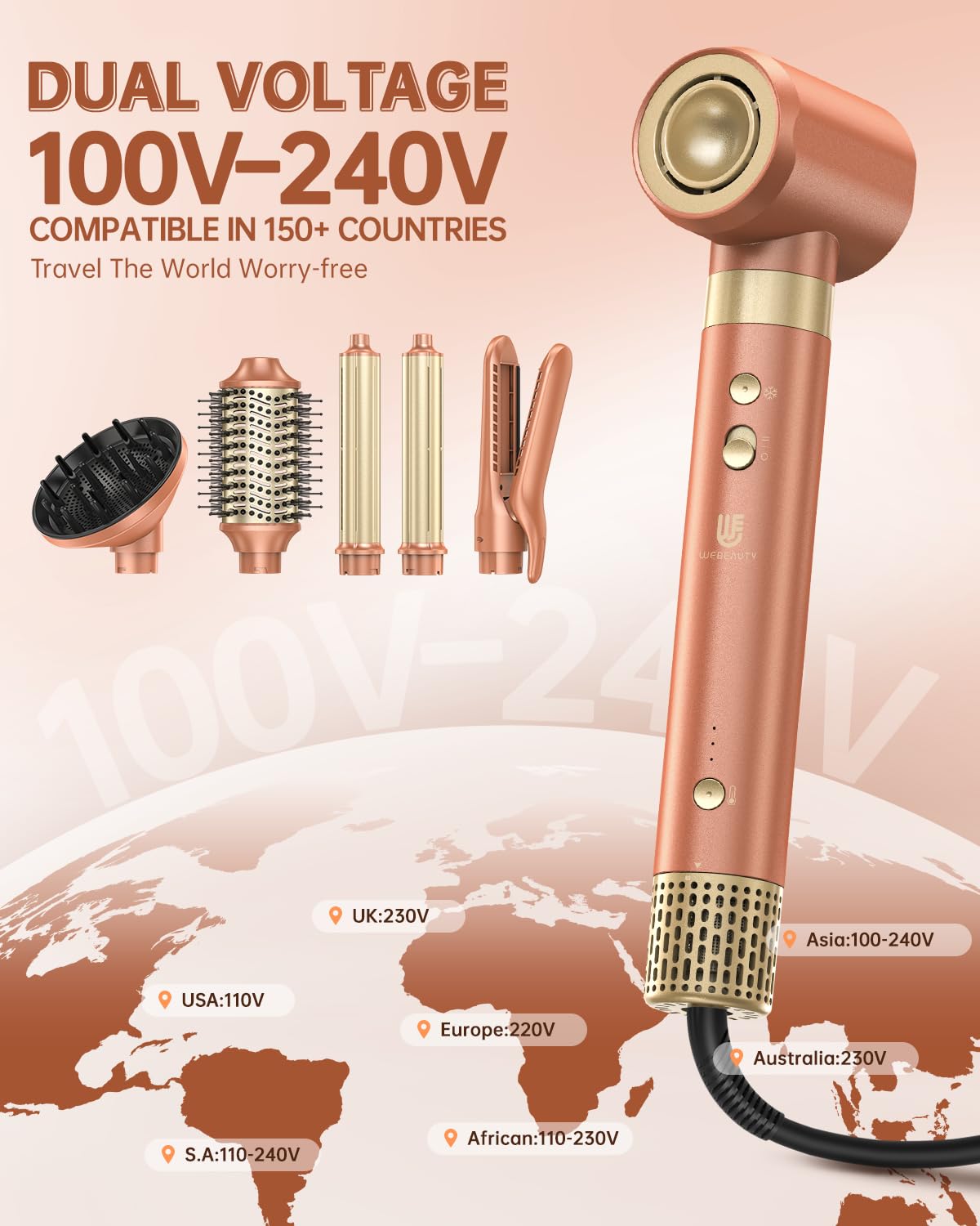 webeauty opción de aire frio para fijar el peinado y reducir calor.