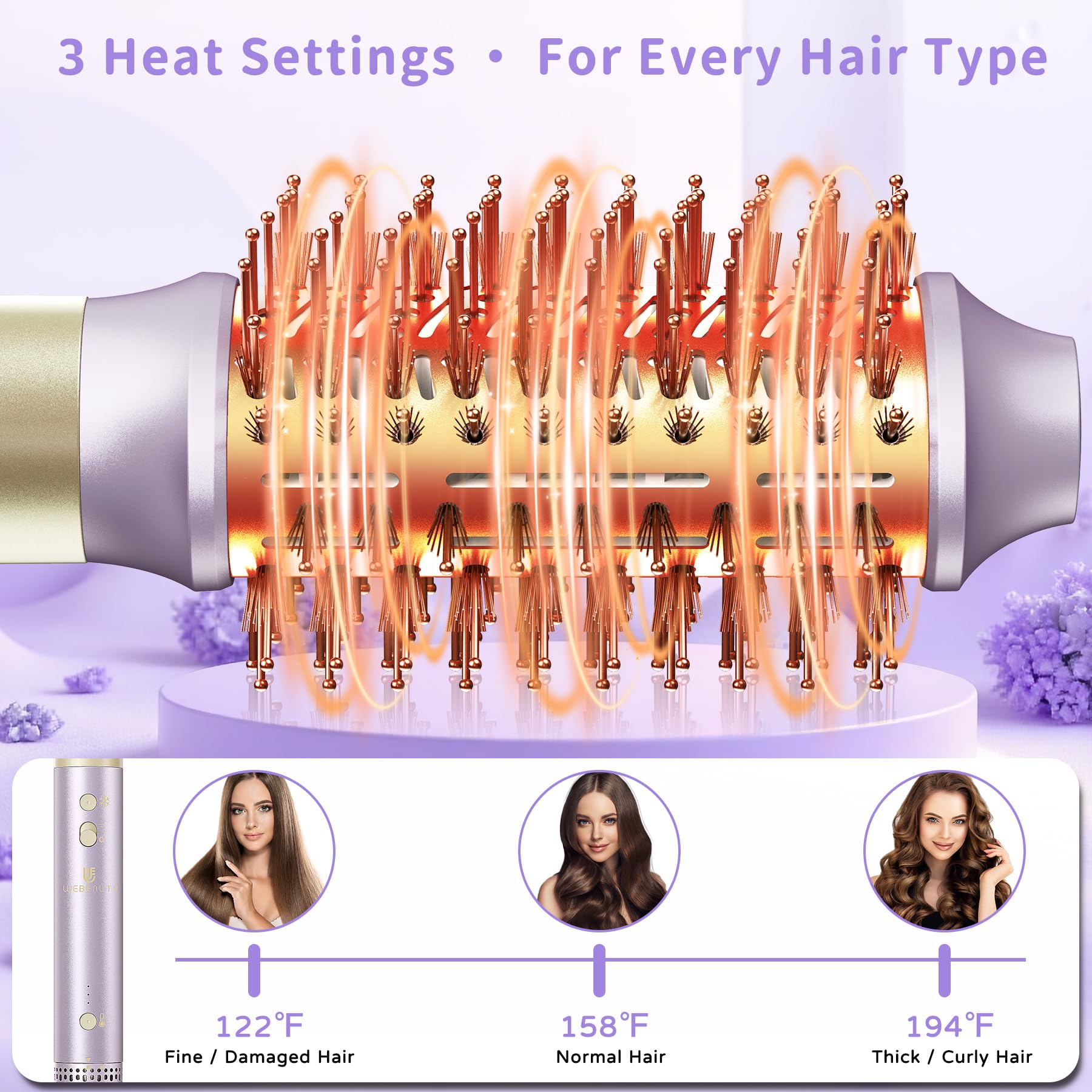 webeauty ajustes-calor-velocidad-3 permiten adaptar el peinado.