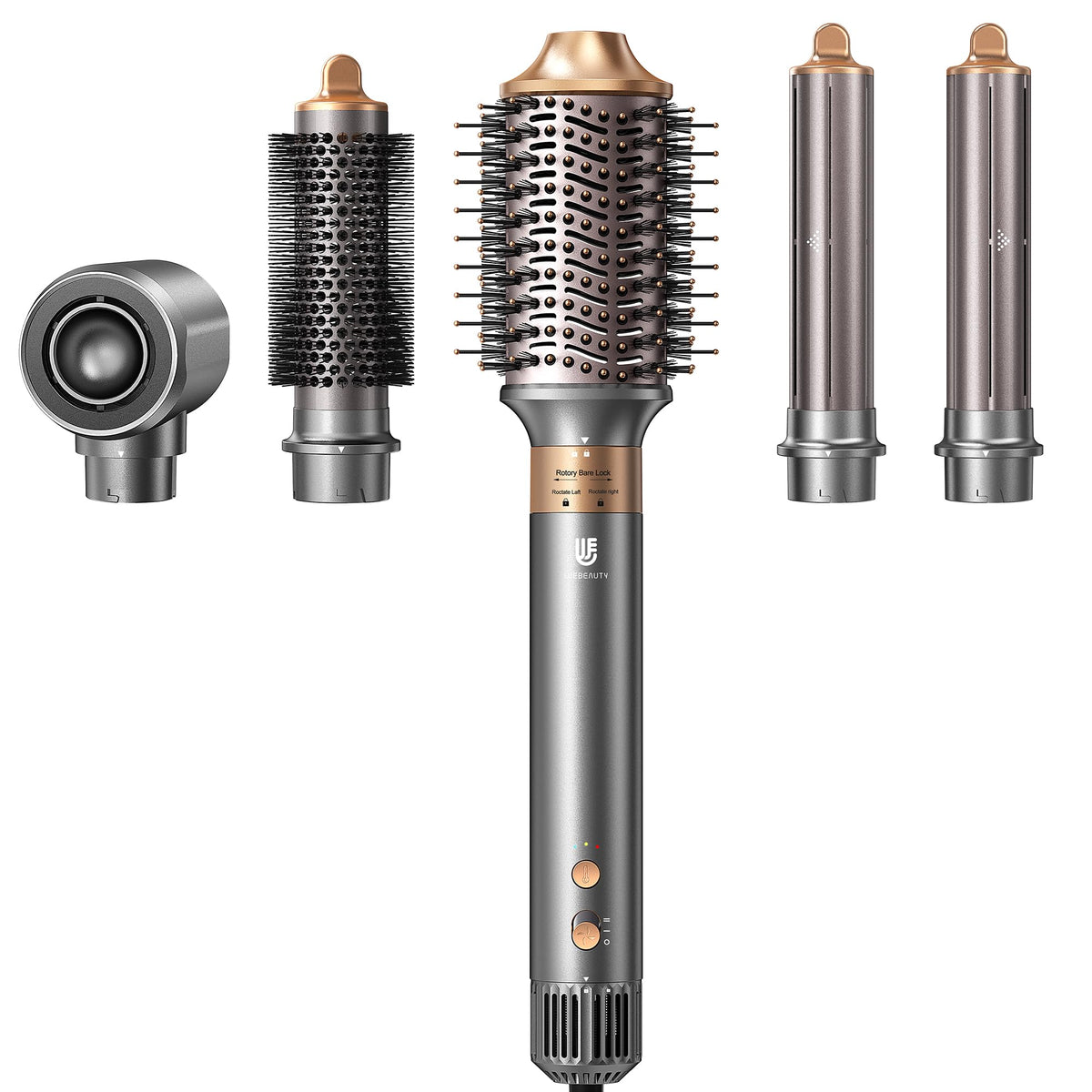 webeauty cepillo secador 5 en 1 profesional mostrando ajuste y accesorios para peinado