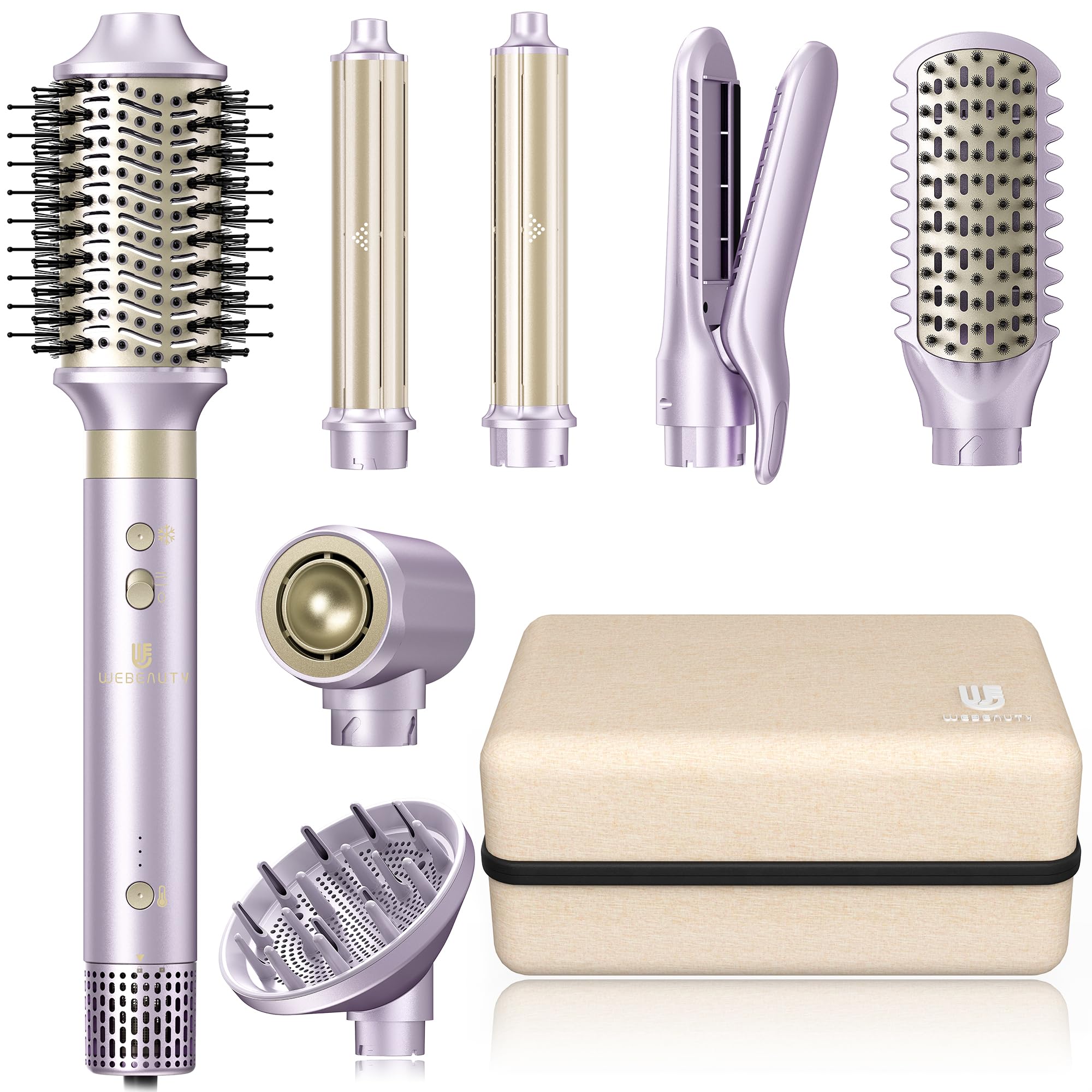 webeauty secador-aire cepillo 8-en-1 en acción para peinar y secar.