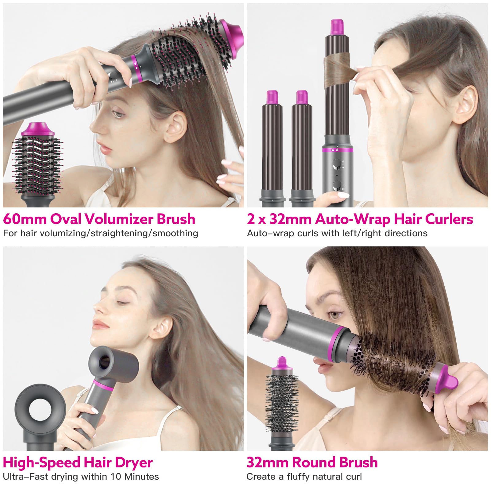 webeauty secador-cepillo 5 en 1 demostración de rizos con flujo de aire suave