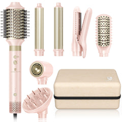 WeBeauty secador cepillo 8 en 1 voltaje dual: peinados rápidos en casa o de viaje.