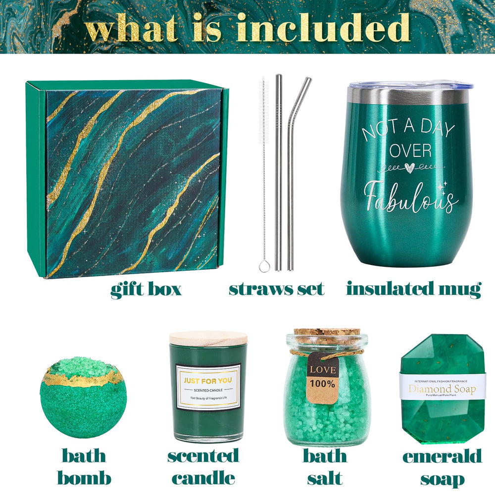 WECURATED emerald gift basket spa set showing spa treats for indulgent relaxation