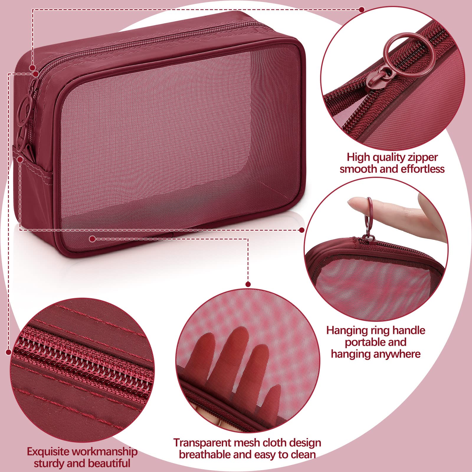 Weewooday bolsa malla maquillaje transparente grande, organiza cosméticos fácilmente.