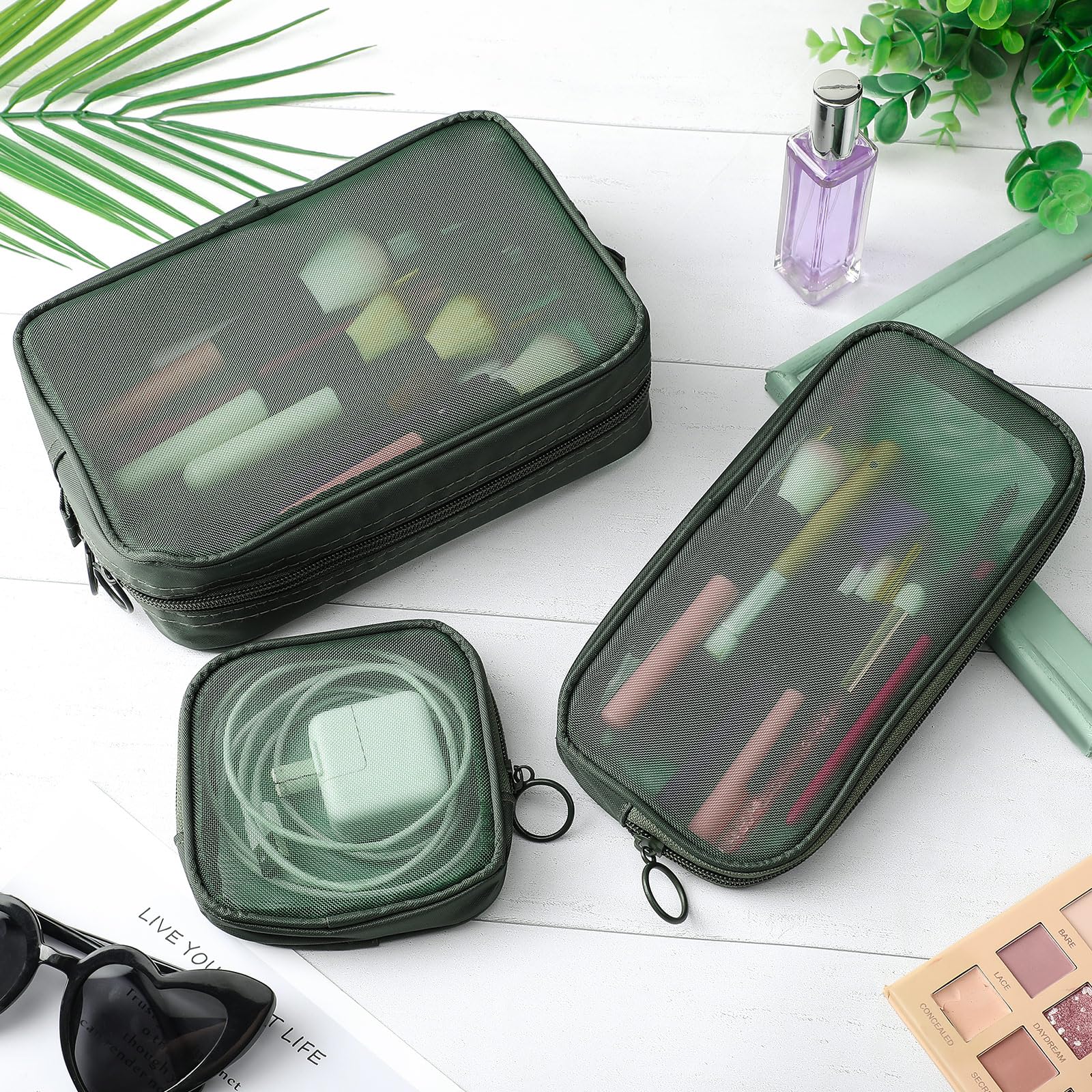 Weewooday bolsa malla oliva verde para organización de viaje.