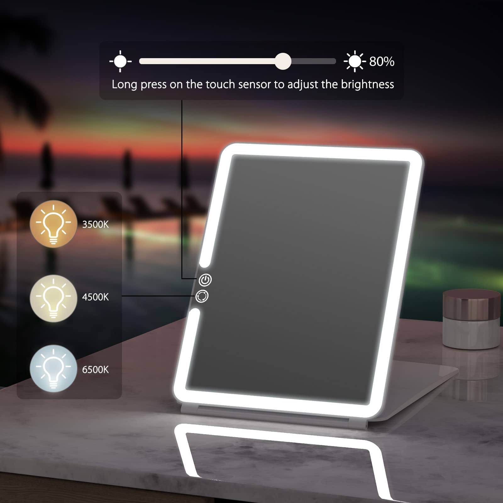 WEILY espejo de maquillaje con pantalla táctil para ajustar la iluminación