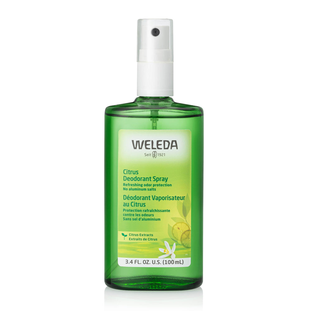 Desodorante Weleda Citrus: botella de cristal elegante para uso diario.