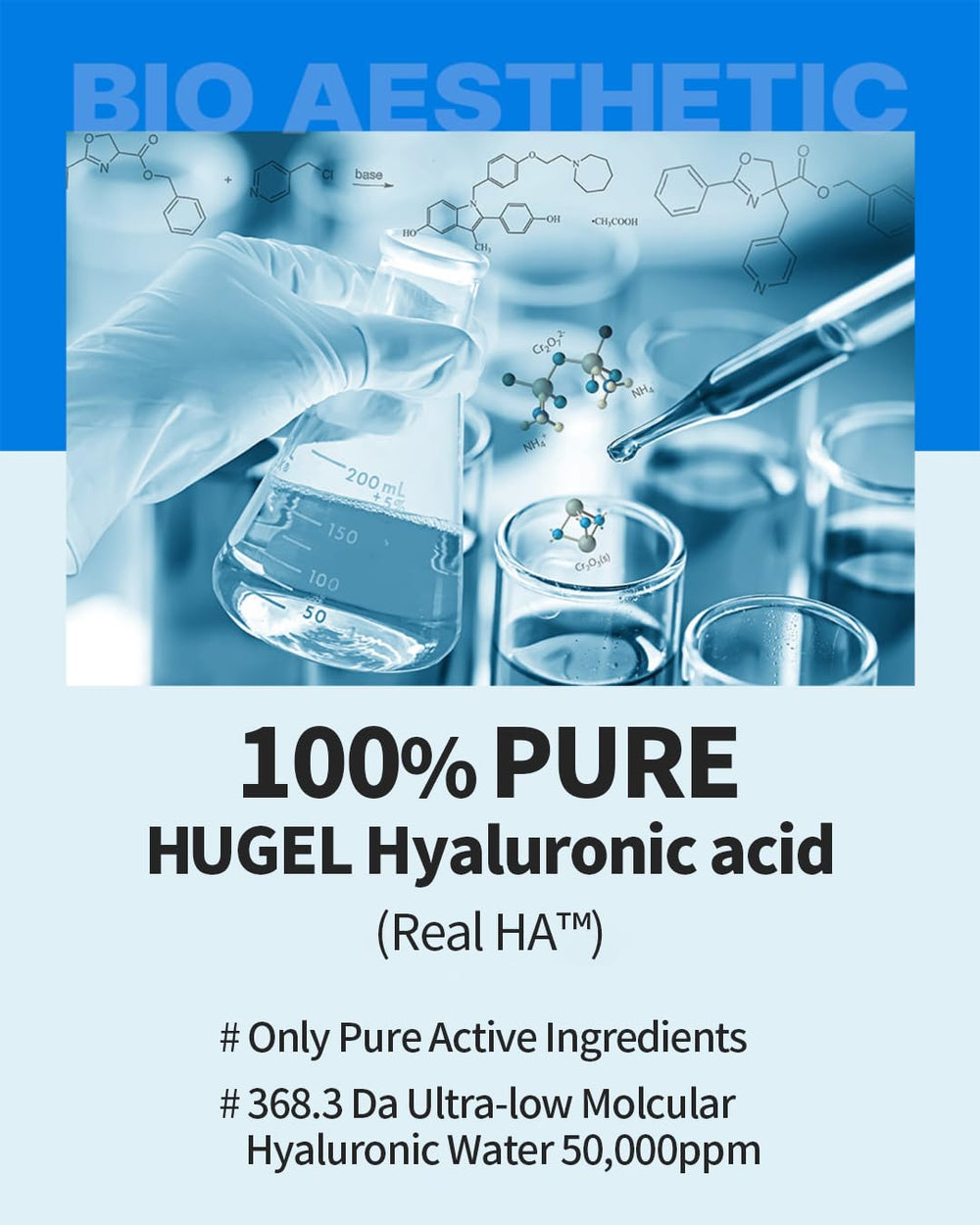 Close-up of Wellage ampoule ingredients focusing on nine hyaluronic acid molecules