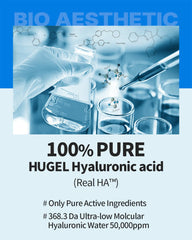 Close-up of Wellage ampoule ingredients focusing on nine hyaluronic acid molecules