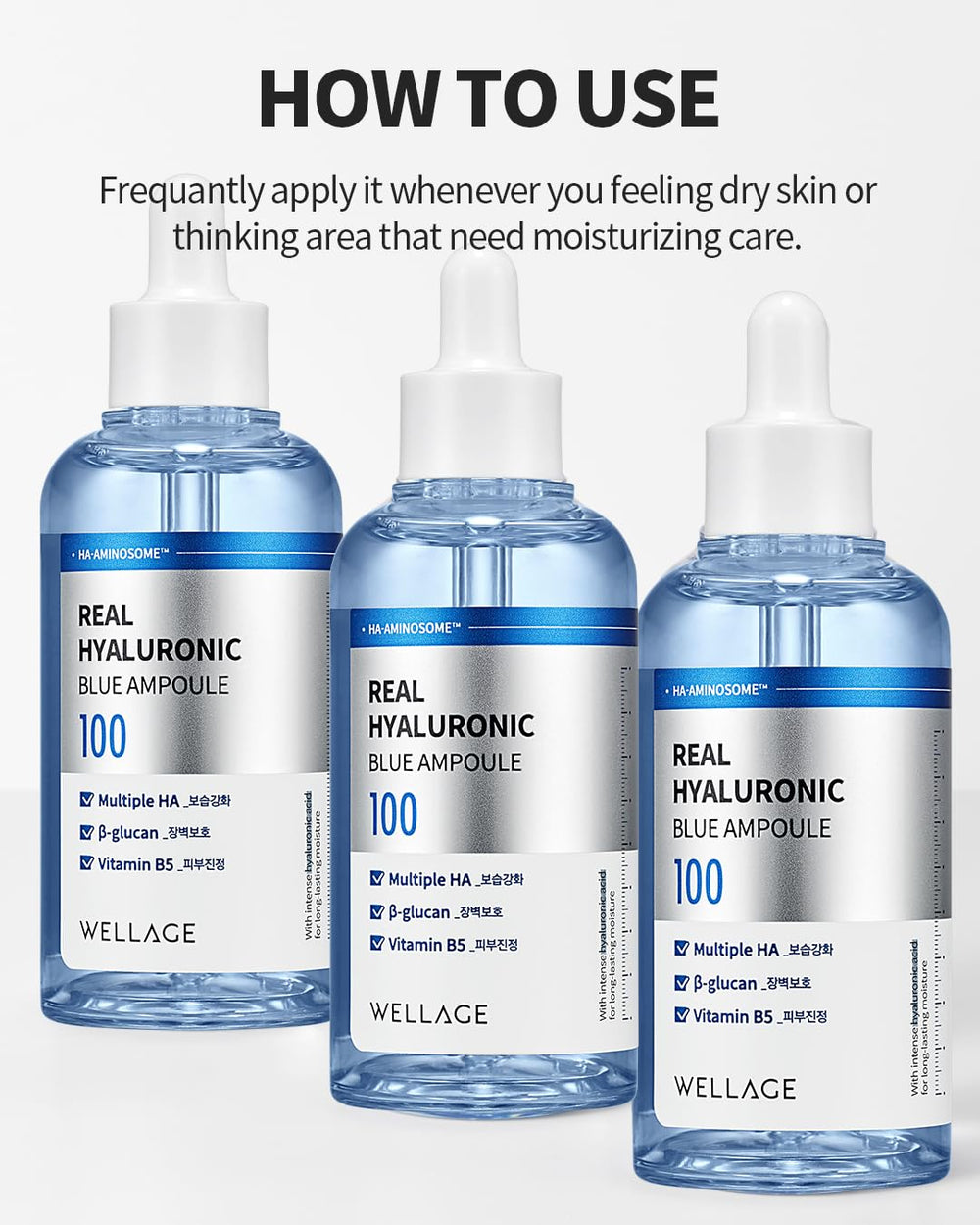 Texture close-up of Wellage ampoule showing smooth, hydrating serum