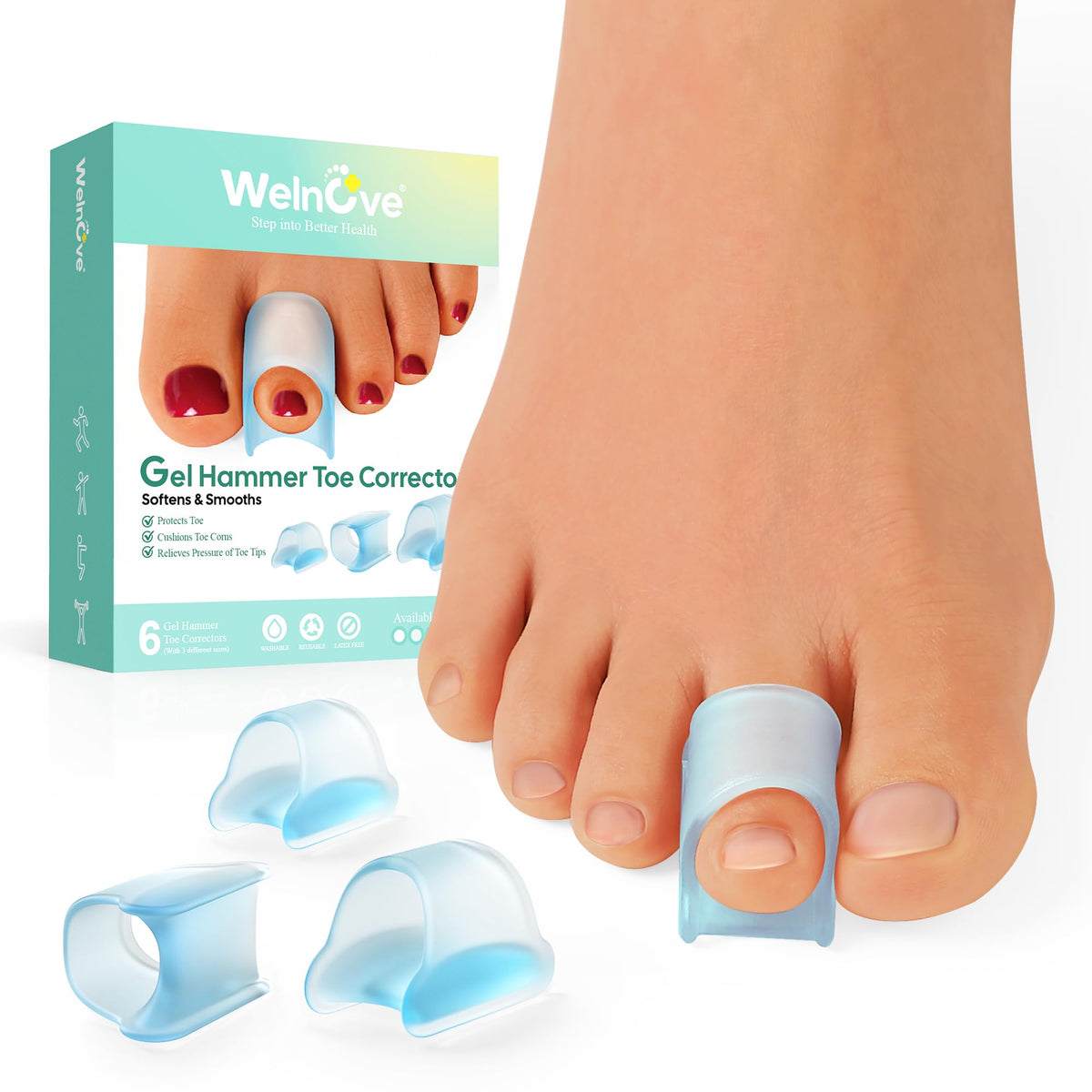Welnove Corrector dedo martillo: conjunto de seis para realinear dedos.