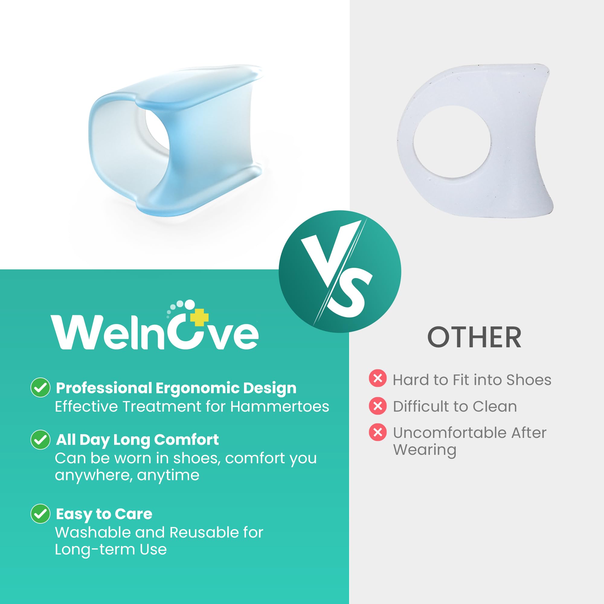 Welnove Corrector dedo martillo: lavable y reutilizable para higiene.