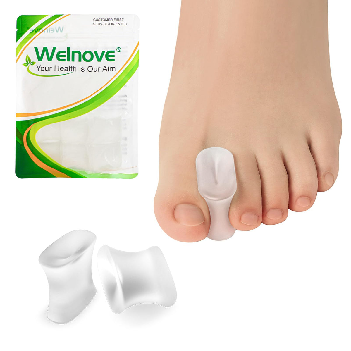 Welnove separadores de dedos grandes en silicona con aloe vera para uso diario.