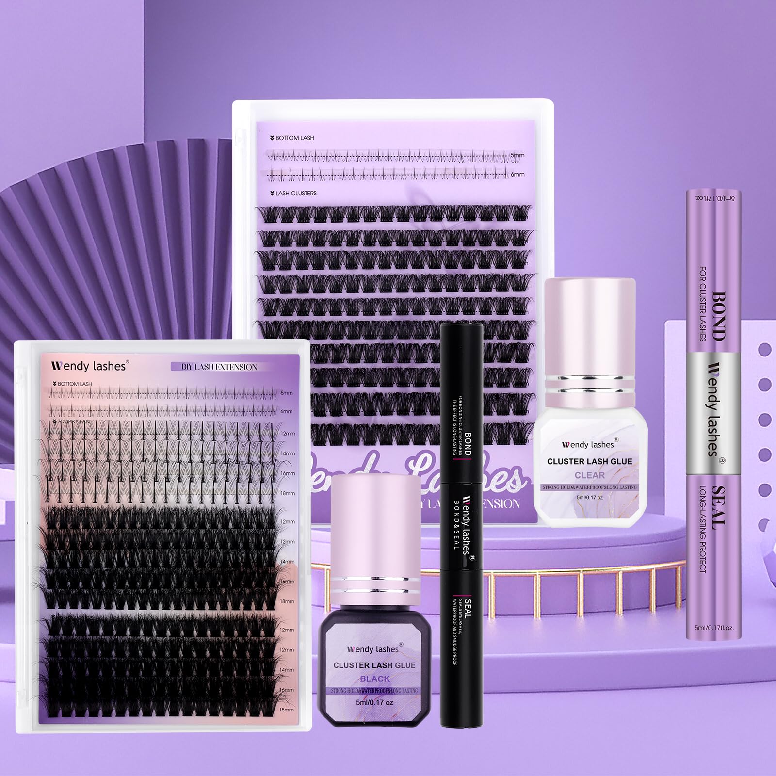 Wendy Lashes adhesivo cluster negro, ideal para proyectos DIY de extensión.