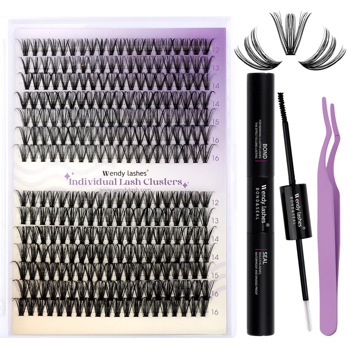Kit Wendy Lashes: ensemble d’extensions cluster pour application maison, résultat professionnel potentiel.