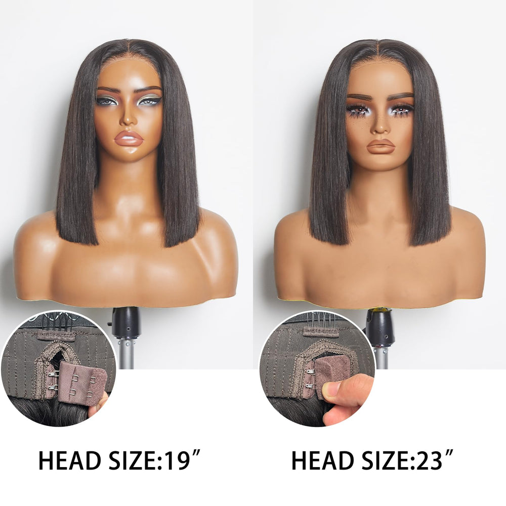 Peluca WEQUEEN pelo humano bob corto liso para look pulido.