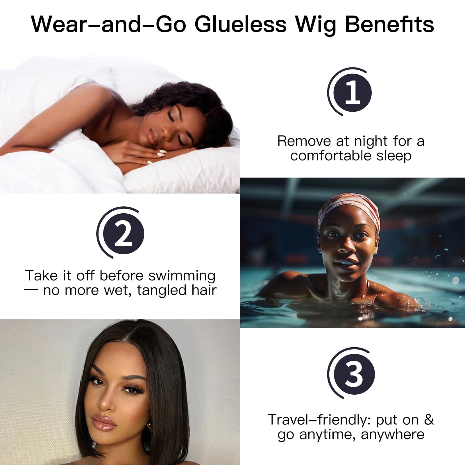 Peluca WEQUEEN para mujer negra, uso diario versátil.
