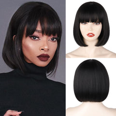 WERD bob corto negro con flequillo, aspecto natural para uso diario