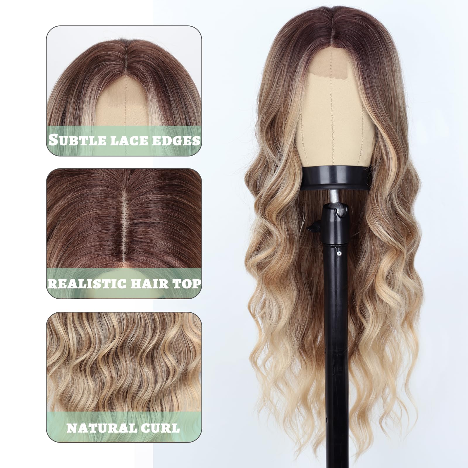 WERD peluca rubio sucio ombre con encaje frontal para un aspecto natural.