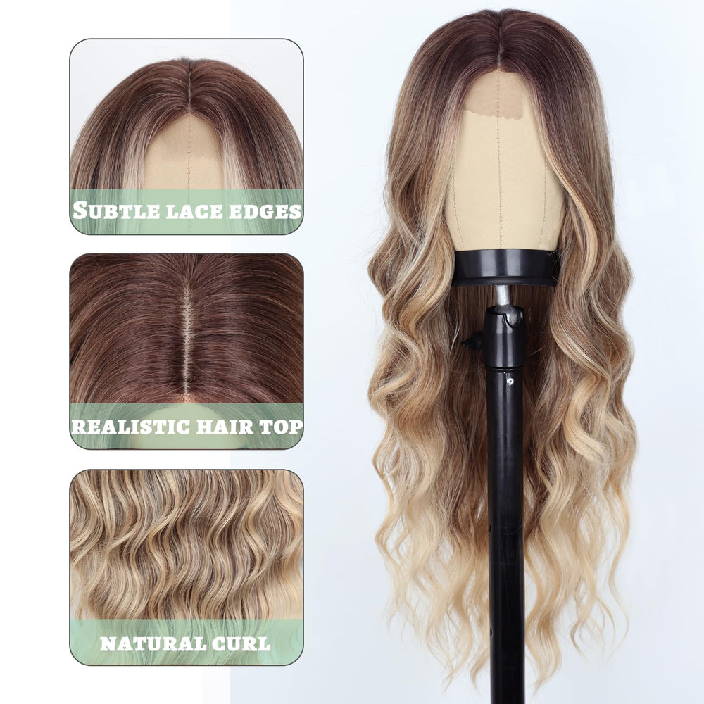 WERD peluca rubio sucio ombre con encaje frontal para un aspecto natural.