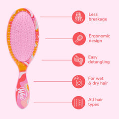 Uso en cabello mojado con Wet Brush para desenredado suave