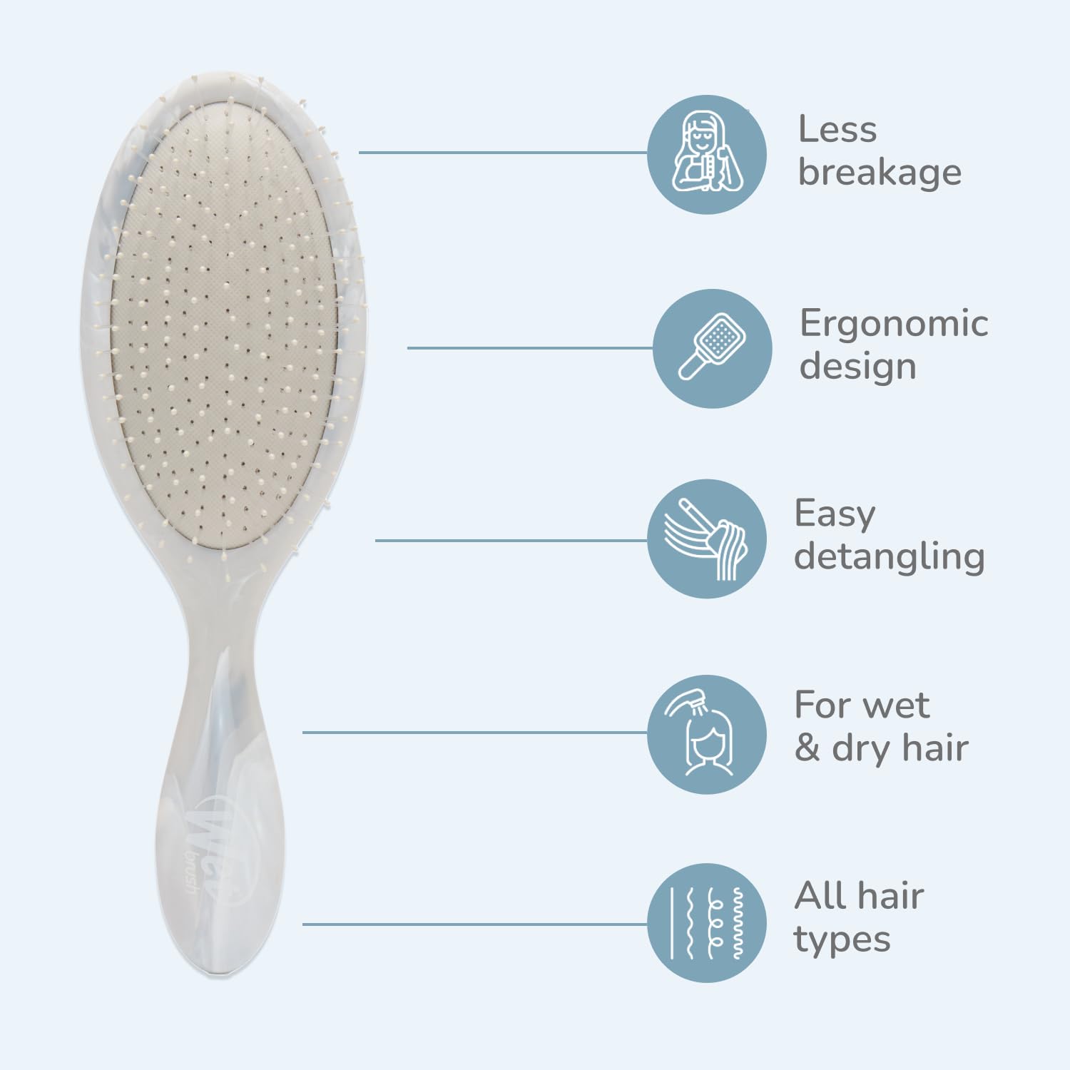 Wet Brush Original Detangler Marmol Gris, uso en cabello mojado para deslizar sin esfuerzo.