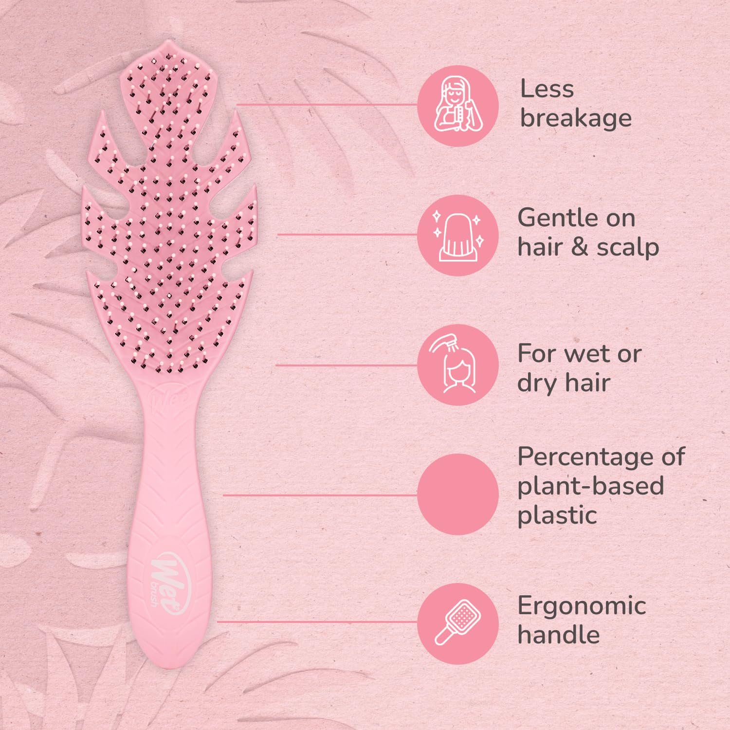 Wet Brush Go Green cerdas flexibles que reducen la molestia al peinar.