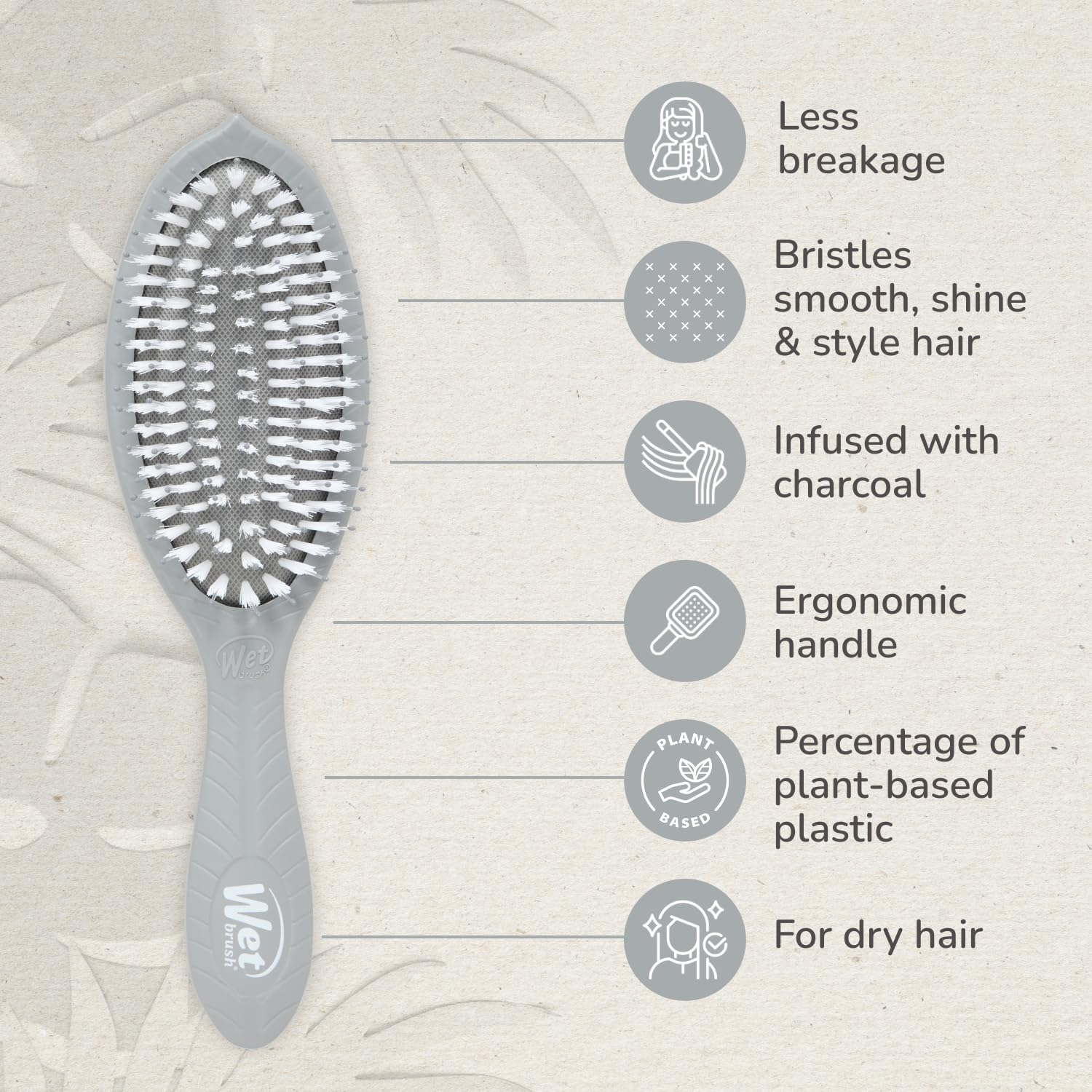 Wet Brush Go Green Charcoal detalle de cerdas distribuyendo aceites naturales.