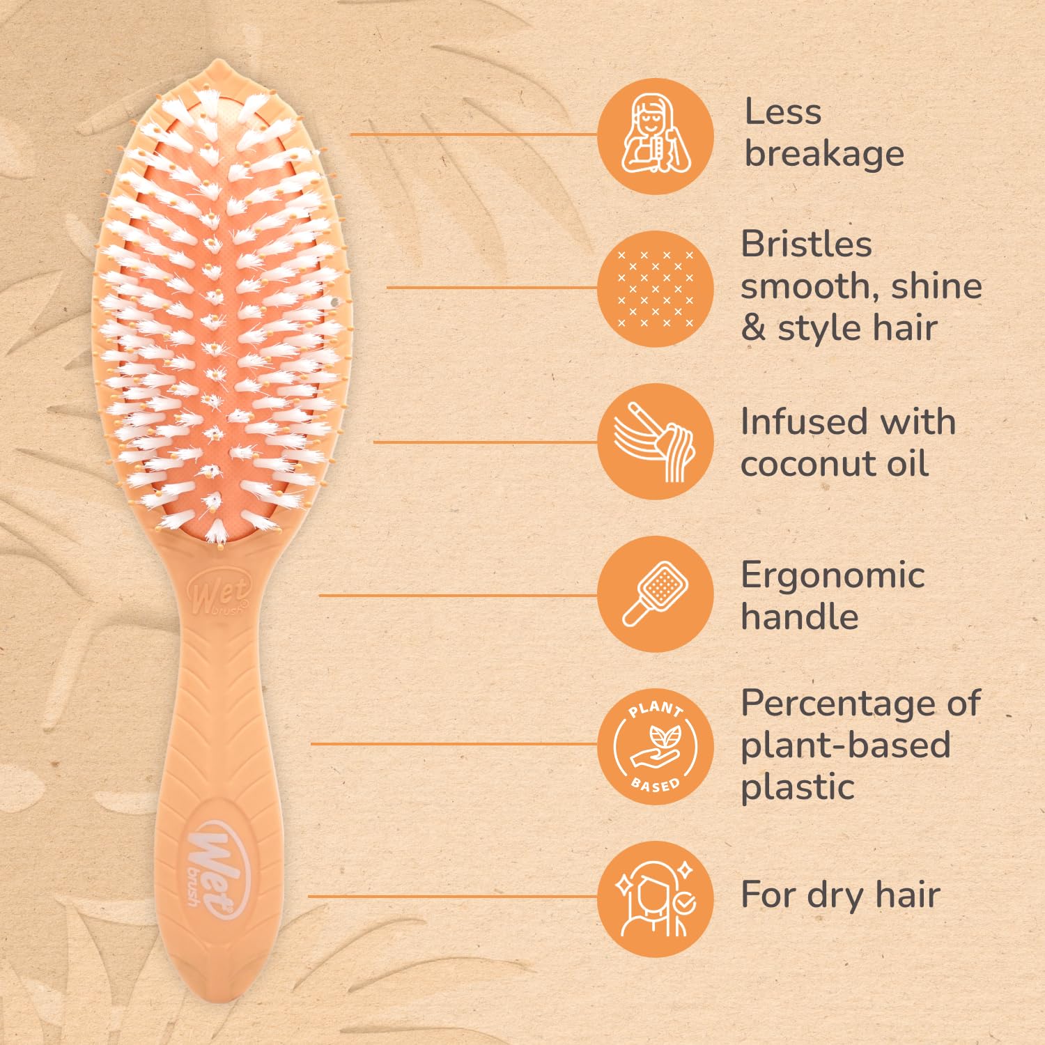 Almohadilla de coco Wet Brush Go Green para mayor suavidad.
