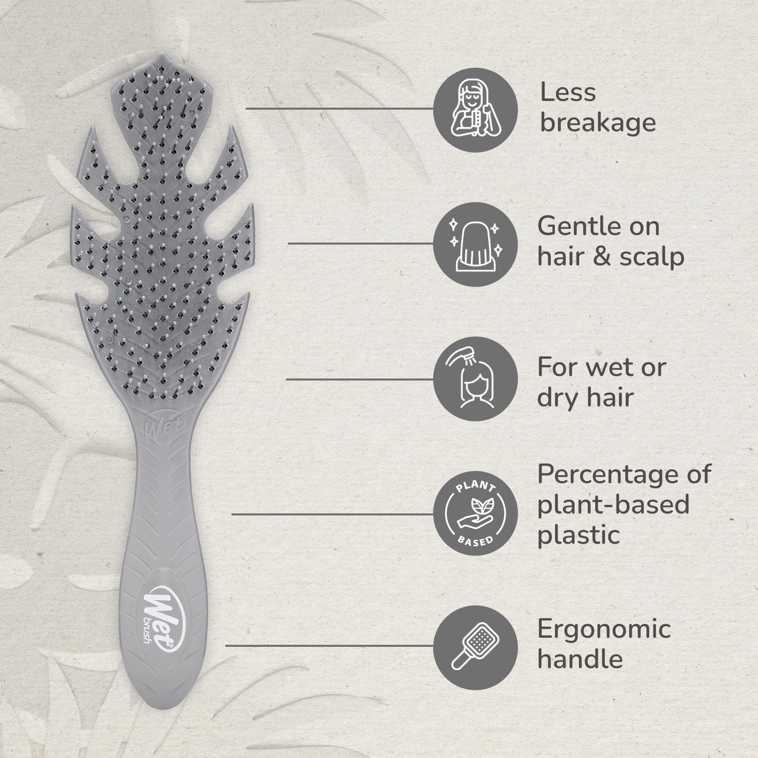 Wet Brush Go Green Detangler: cuerpo ergonómico para peinado diario cómodo.