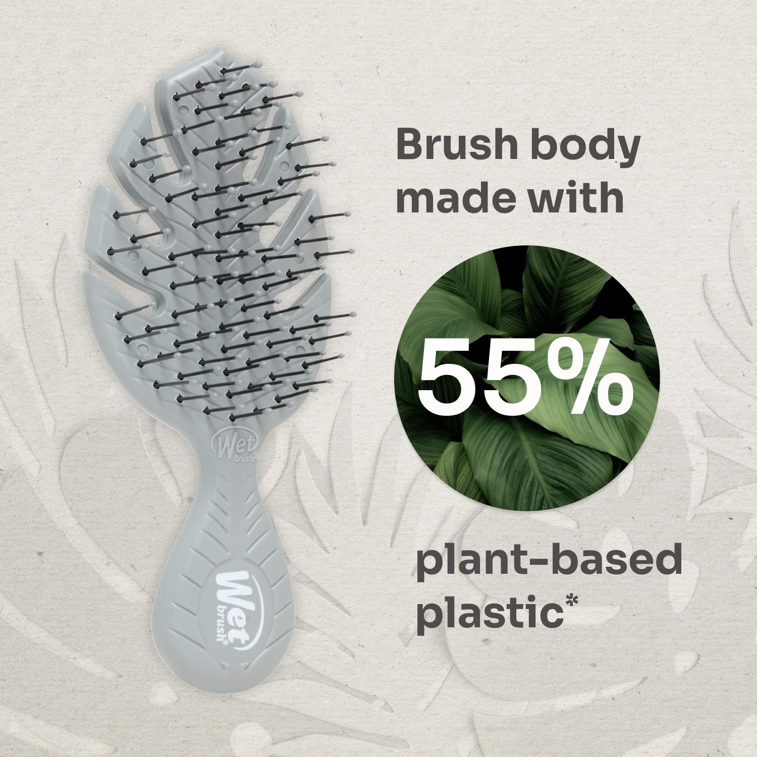 Cuerpo de plástico vegetal al 55% del Wet Brush Go Green Mini Detangler gris