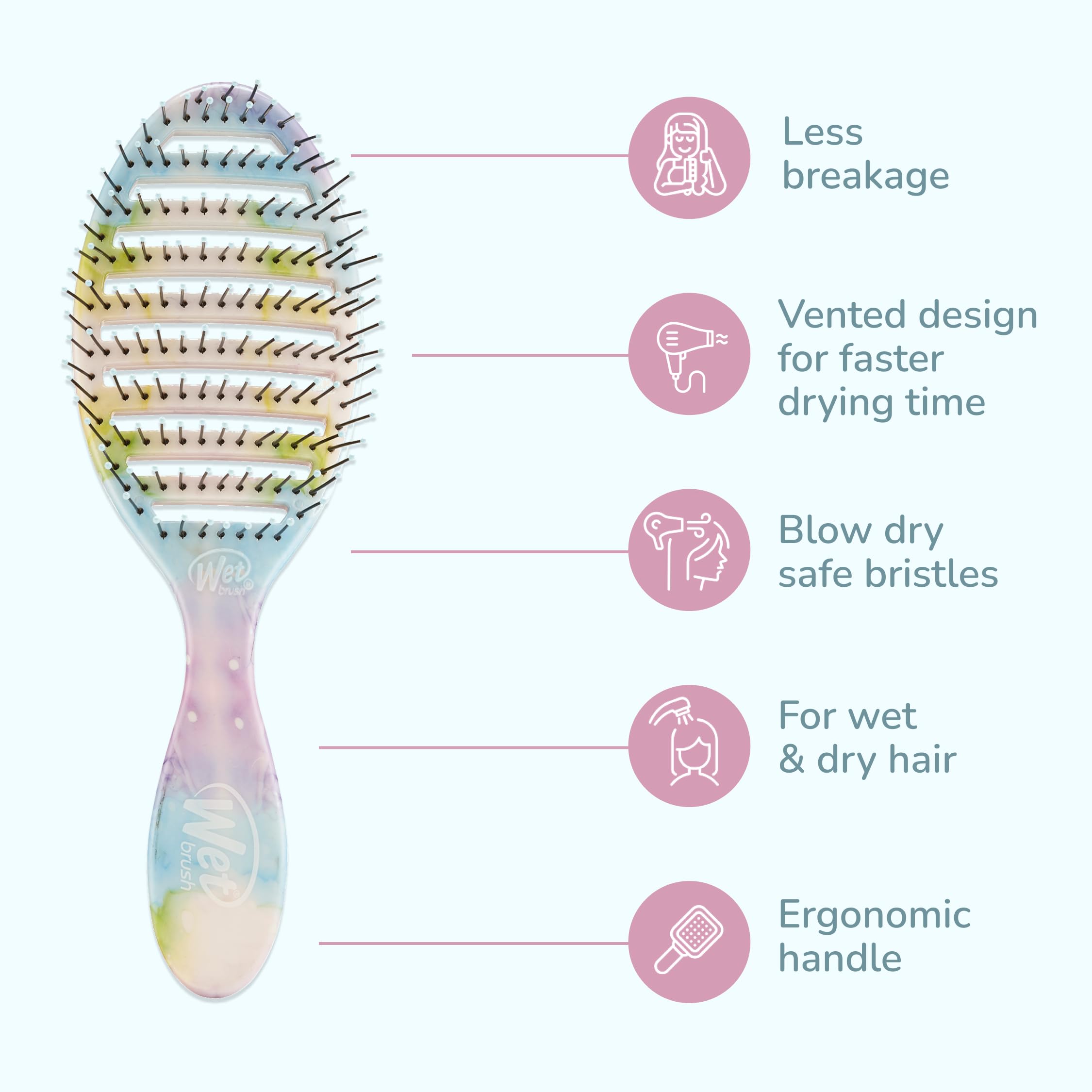 Wet Brush Speed Dry mango ergonómico en mano.