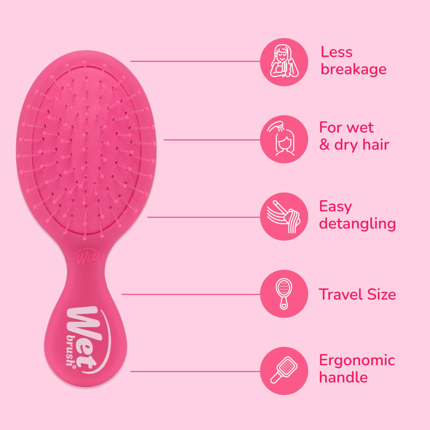 Wet Brush Mini Detangler, puntas protegidas, peinado suave sin dañarlas.