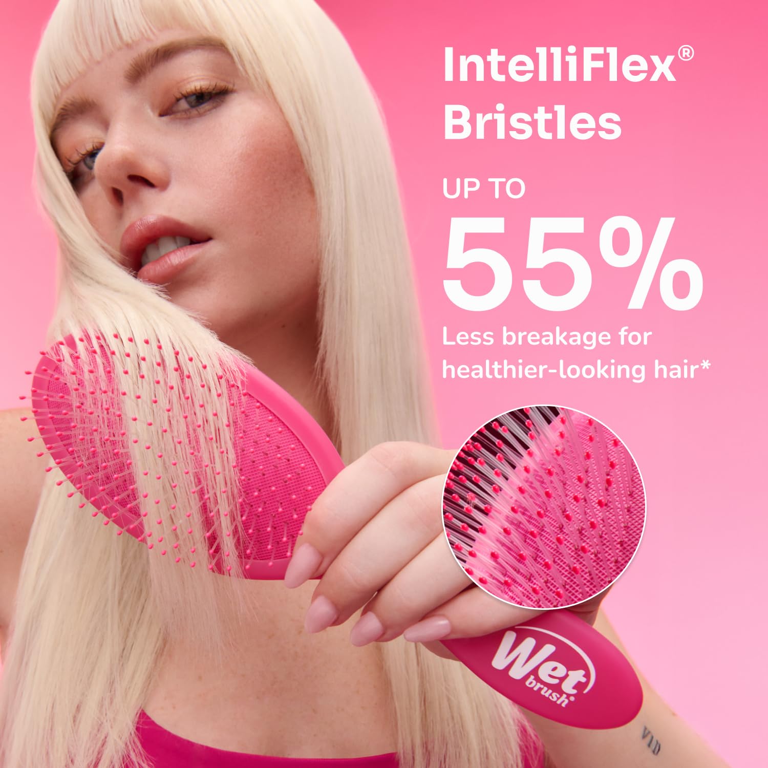 Wet Brush deslizamiento suave que protege puntas durante el peinado.