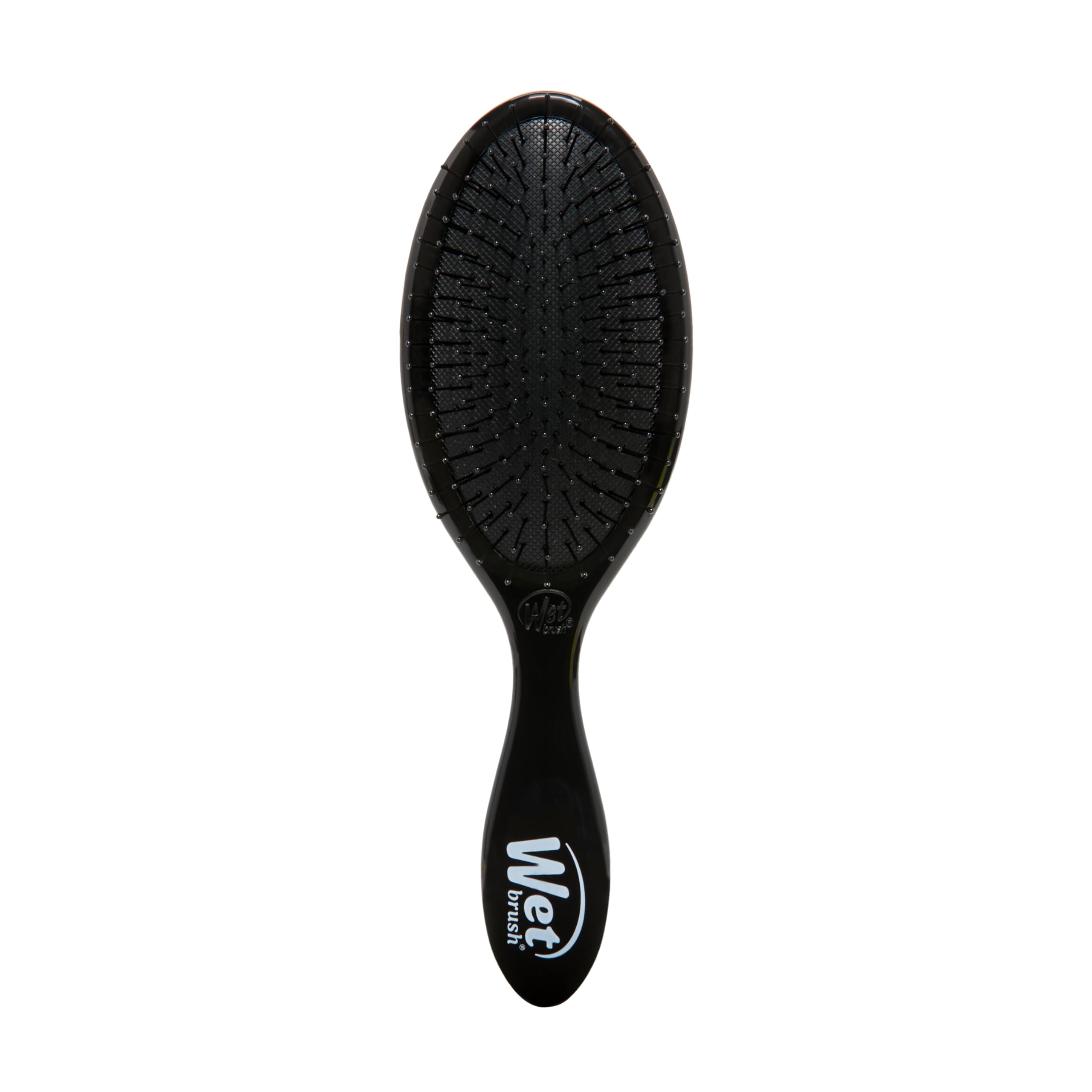 Wet Brush Original Detangler negro, pelo húmedo, desenredo suave sin tirones.